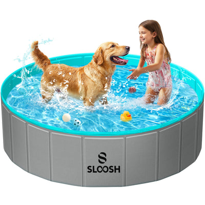Sloosh Foldable Dog Kiddie Pool - Portable Hard Plastic Doggie Swimming Pool, Anti-Slip Collapsible Pets Bath Tub Suitable for Kids Indoor Outdoor Backyard Use (71" x 12", Blue)