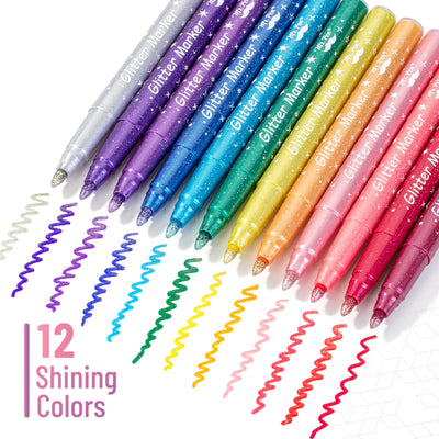 Mr. Pen- Glitter Marker Pens, 12 Pack, Assorted Colors, Medium Tip, Non-Toxic High-Pigment Water-Based Ink, Smooth & Quick-Dry for Crafts, Coloring, Journaling, Doodling, Cards & Creative Art Projects