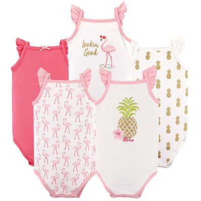 Hudson Baby Unisex Baby Cotton Sleeveless Bodysuits T Shirt Set, Pineapple, 12-18 Months US