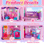 Doll House for Girls,6 Rooms Pink Dollhouse with Dolls Figure, Puppies,Furniture, Accessories, Kids Playhouse for for 3 4 5 6 7 8 9 10 Year Old