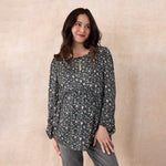 Motherhood Maternity Women’s Long Sleeve Empire Waist Keyhole Woven Pregnancy Blouse, Black Floral, Large