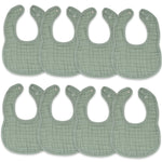 Comfy Cubs Muslin Bibs for Babies, (Pack of 8) - Soft and Highly Absorbent, Feeding, Drool and Teething Bib, Adjustable Snaps - Stylish & Colorful Unisex Designs, Giftable Set - (Fern)