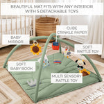 Beautiful Baby Play Gym and Tummy Time Mat - Soft Mat with 5 Farm Toys Creates The Perfect Activity Area for Your Girl/Boy - Stylish Infant Floor Playmat Fits Nicely with Any Playroom Decor