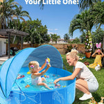 Foldable Kiddie Pool with Canopy: 47in Baby Pool and Beach Tent for Toddlers Infants 6-12 Months and Kids 2-4 Years Old - Portable Water Play with Shade for Outdoor Backyard Beach (Blue-Blue)
