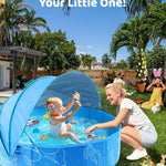 Hikiddy Foldable Kiddie Pool with Canopy: 31.5in/ 47in /63in for Baby Toddler Kids Family - Summer Water Play Pool with Shade - Portable for Outdoor Backyard Beach (Blue-Blue, 47in)