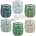 wegreeco Cloth Diapers 6 Pack with 6 Inserts & 1 Wet Bag, Washable Cloth Diapers for Babies, One Size Adjustable Reusable (Green)