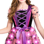 Spooktacular Creations Girls Light Up Witch Costume, Kids Witch Costume with Hat and Broom for Toddler Halloween Dress Up Parties (Small (5-7 yr))