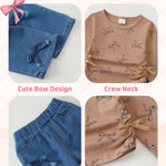 Baby Girl Outfit 18 24 Months Girl Clothes Khaki Long Sleeve Shirts Tops Wide Leg Jeans Pants Toddler Casual Clothes Fall Winter Clothing Set