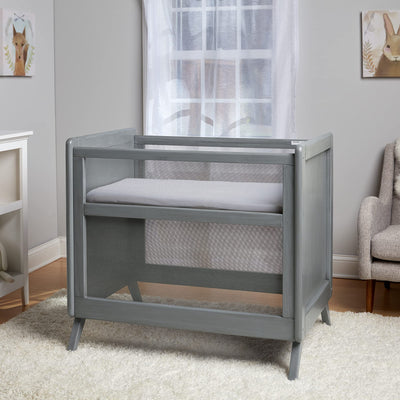 BreathableBaby Breathable Mesh 2-in-1 Mini Crib with Mattress — Gray — Two Adjustable Mattress Heights — Greenguard Gold Certified