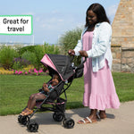 Summer by Ingenuity 3D Mini Convenience Stroller – Lightweight Stroller with Compact Fold, Multi-Position Recline, Canopy with Pop Out Sun Visor and More – Umbrella Stroller for Travel, Pink