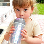 Chicco Insulated Straw Sippy Cup 12+ Months, 9oz Toddler Training Cup with Spill-Free Flip-Top Lid, BPA-Free 2-Pack, Silver/Purple Rainbow
