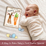 Baby's First Easter Footprint DIY Wooden Hanging Sign, Baby's 1st Easter Art Craft Gifts, My First Holiday Milestone Signs, Bunny Carrot Wishing You A Hoppy Easter Footprint Art Craft Keepsake - Brown
