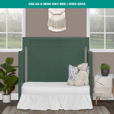 Dream On Me Bellport 4-in-1 Convertible Mini Baby Crib, Compact Design in Safari Green, GreenGuard Gold & JPMA, Non-Toxic, Pinewood, Converts to Mini Daybed & Twin Bed, 1″ Mattress Pad