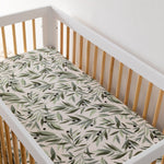 Babyletto 100% Organic Cotton Crib Sheet, GOTS-Certified, Fitted 360°, Ultra-Soft and Breathable Muslin - Olive Branches
