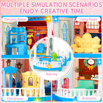 OCTERIC Doll House for Girls ,10 Rooms Blue Doll House with Dolls Figure, Puppies ,Furnitures, Accessories, LED Light, Toddler Playhouse Gift for for 3 4 5 6 7 8 9 10 Year Old Girls Toys