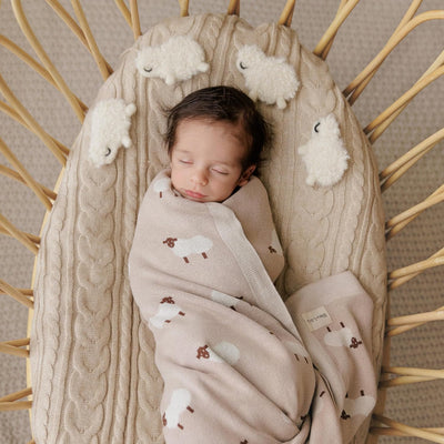 Baby Swaddle Blanket - 100% Luxury Cotton Knit Soft Cozy Lightweight Unisex Receiving Stroller Quilt Blanket for Shower Gift Registry for Newborns Infants Toddlers (Sheep - Khaki)