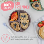 ChériKid Suction Plates for Baby, Toddlers - FEATURES SUPER STRONG QUADRUPLE SUCTION - 100% Food Grade Silicone Toddler Plates with Suction - Unbreakable Divided Kids Baby Plates