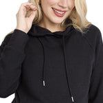 Motherhood Maternity Women's Long Sleeve Fleece Tunic Pullover Pregnancy Hoodie with Side Slits and Kangaroo Pocket, Black, Small