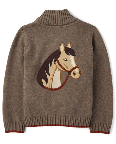 Gymboree,Boys,and Toddler Long Sleeve Cardigan Sweaters,DK Hazelnut Horse,8