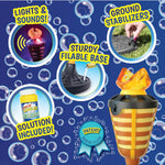 Tiki Torch Bubbler - Bubble Machine with Lights and Music, Bubble Blower and Wand, Rechargable Outdoor Toy for Kids Teens Adults, 4 Feet Tall, Includes 4oz Bubble Solution