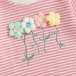 Amnnchya Newborn Baby Girl Romper 3D Flower Fall Winter Clothes Striped Waffle Bubble Sweatshirt Cute Coming Home Outfit (Pink, 12-18 Months)
