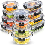 JoyJolt 24pc Borosilicate Glass Storage Containers with Lids | 12 Airtight/Freezer Safe Food Storage Containers for Pantry and Kitchen | Meal Prep Container for Lunch | Glass Tupperware Set