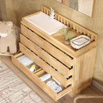 Homsee Baby Changing Table Dresser, 100% Solid Wood Infant Diaper Changing Station Combo, 10-Drawer Baby Nursery Dresser with Removable Tray for Children's Room Bedroom, Nature Color