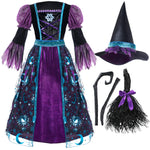 Spooktacular Creations Witch Costume for Girls, Halloween Witch Dress with Broom Hat, Kids Moon Shimmer Costume Set for Wizard Role Play Themed Parties (Medium(8-10 yrs))