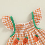 Afunbaby Baby Girl Summer Clothes Heart Print Ruffle Strap Tops Dress Shorts 2 Pcs Princess Fashion Outfit Sets (Orange plaid, 6-12 Months)