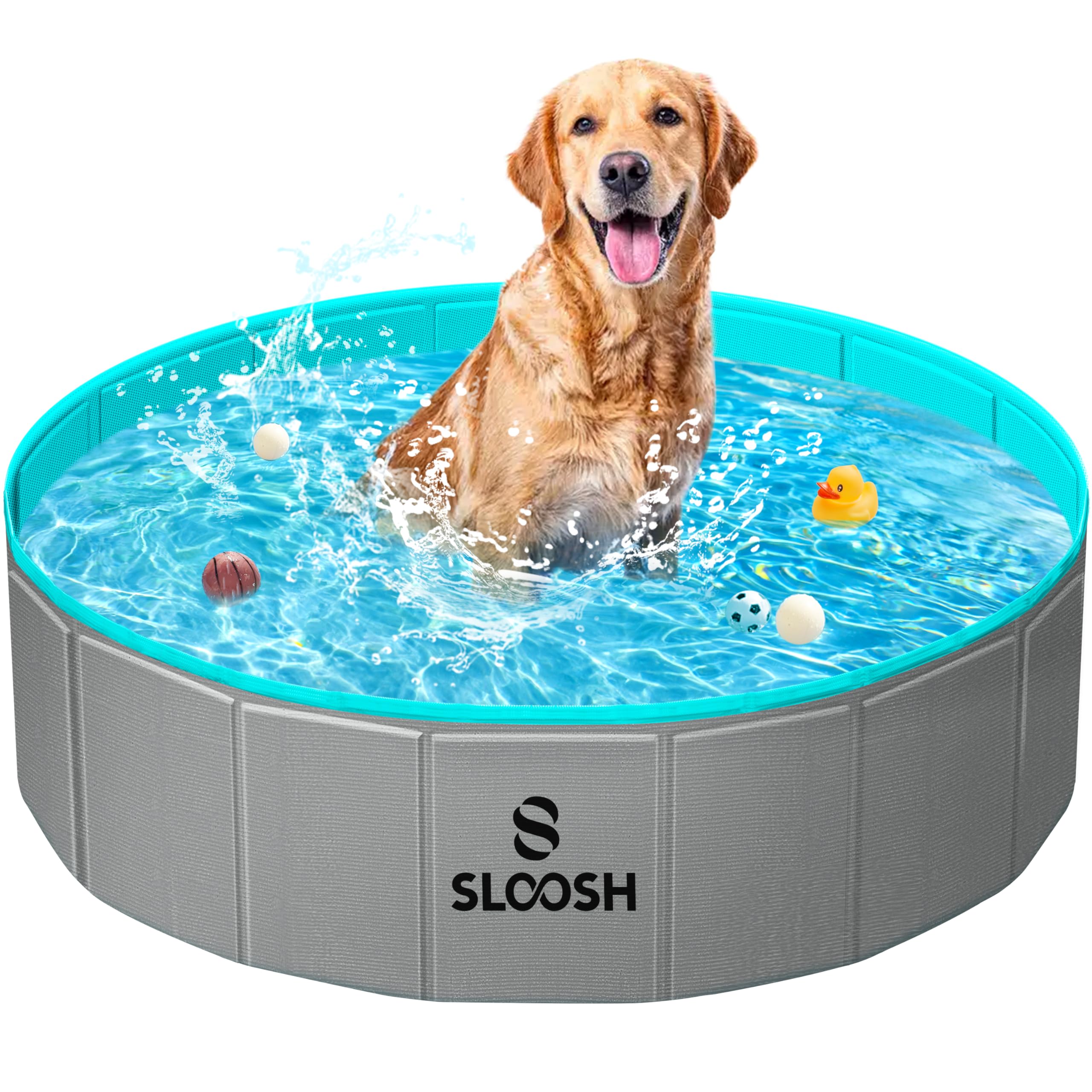 Sloosh Foldable Dog Kiddie Pool - Portable Hard Plastic Doggie Swimming Pool, Anti-Slip Collapsible Pets Bath Tub Suitable for Kids Indoor Outdoor Backyard Use (71" x 12", Blue)