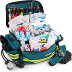 Scherber First Responder Fully-Stocked Professional Essentials EMT/EMS Trauma Kit | HSA/FSA Approved | Reflective Bag w/8 Zippered Pockets & Compartments & 200+ First Aid Supplies - Red