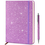 Purple Glitter Notebook, 8.4"x 5.7", 200 Lined Pages, No-Shed Sparkle Journal for Girls & Women, A5 Hardcover Diary for Writing, Birthday Gift for Teen Kids, Trendy Stuff for 6 8 9 10 11 12 Year Old