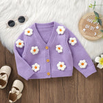 Toddler Baby Girl Sweater Floral Cardigan Knit Long Sleeve Coat Cute Fall Winter Outfits Clothes Infant Newborn (Purple, 6-9 Months)