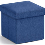 Ornavo Home Small Storage Ottoman Foldable Collapsible Cube Square Linen Ottoman Foot Rest Stool Seat, for Living Room, Bedroom, Home Office, Dorm - 12 x 12 x 12, Navy Blue