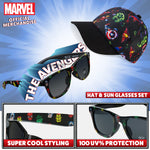 Marvel Spiderman Baseball Cap and Kids Sunglasses Set Breathable Adjustable Sun Hat 100% UV Summer Accessories Set Vacation Essentials Gifts for Boys (Navy/Multi)
