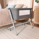 Dream On Me Skylar Bassinet and Bedside Sleeper, Adjustable Heights, Breathable Mesh Sides, Plush Mattress Pad, Wheels with Safety Locks & Tool-Free Assembly, Compact Fold & Travel Bag - Grey