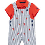 Little Me Clothes for Baby Boys' Lobster Shortall Set, Navy, 18 Months