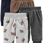 Simple Joys by Carter's Baby Boys 4-Pack Fleece Pants, Brown/Dark Grey/Light Grey Bear Print/Navy, Preemie