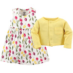 Luvable Friends Baby and Toddler Girl Dress and Cardigan, Tulips, 6-9 Months