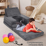 COMFYRA 10 PCS Modular Kids Play Couch with 6 Inflatable Balls – Convertible Foam and Floor Cushion Sofa for Boys and Girls, Perfect Play Couch for Toddlers, Playrooms or Bedrooms (Grey)