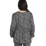 Motherhood Maternity Women’s Long Sleeve Empire Waist Keyhole Woven Pregnancy Blouse, Black Floral, Large