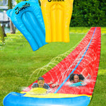 JAMBO Premium 16Ft Slip Splash and Slide and 3 Bodyboards Updated Model, Heavy Duty Water Slide - 3-Way Sprinkler System, Splash Mat Pad, Backyard Outdoor Water Toys n Slides for Kids
