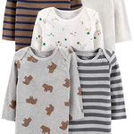 Simple Joys by Carter's Unisex Babies' Long-Sleeve Bodysuit, Pack of 5, Bear/Forest Animals/Stripe, 0-3 Months
