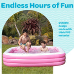 Inflatable for Kids and Adults 90"x60" (7.5'x5') with Soft Padded Floor, Handles and Drain, Kiddie Swimming Pool, Big Blow Up Backyard Pool for Ages 3+, Playful - Pink