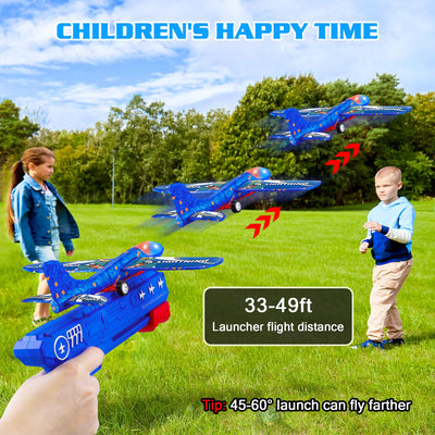 LJZJ 3 Pack Airplane Launcher Toys, 2 Flight Modes LED Foam Glider Catapult Plane, Outdoor Flying Toy for Kids, Birthday Gifts for Boy Girl 3+ Year Old, B-Day Party Supplies