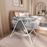 Dream On Me Karley Bassinet, Award Winner Lightweight Travel Baby Bassinet, Foldable Bedside Sleeper, Adjustable Double Canopy, Spacious Design, Soft Fabric, Storage Basket – Dark Gray