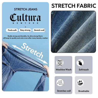 CULTURA Baby Boys Toddler Jeans, Elastic Waist Slim Wash Basic Stretch Denim Pants Jeans for Boys, Light Blue - Stretch Denim, 2T