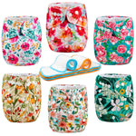 Wegreeco Cloth Diapers 6 Pack with Inserts & Wet Bag, Washable Reusable Diapers for Babies, One Size Adjustable (Chinese Rose)