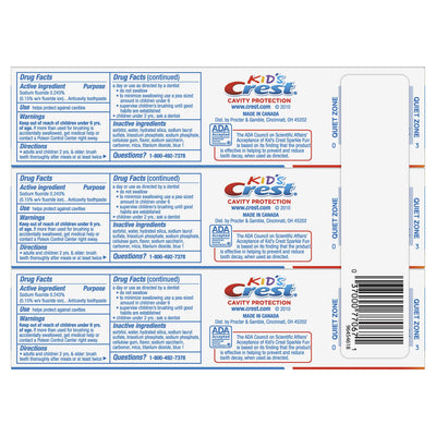 Crest Kid's Cavity Protection Toothpaste, Crest Kids Toothpaste, For Children And Toddlers 2+, Sparkle Fun, 4.6 Oz (Pack of 3), Toothpaste For Kids, Packaging may vary