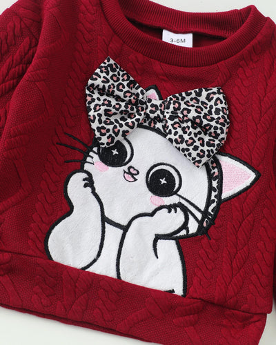 Kucnuzki 2T 3T Girl Clothes Fall Winter Sweatsuit Soft Top Red Pullover Sweatshirt Long Casual Pants Toddler Little Girl Clothes Two Piece Outfits